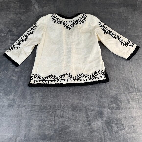 Linea Louis Dell'Olio Blazer Jacket SZ L 100% Linen Embroidered Artsy Lagenlook - Picture 8 of 9